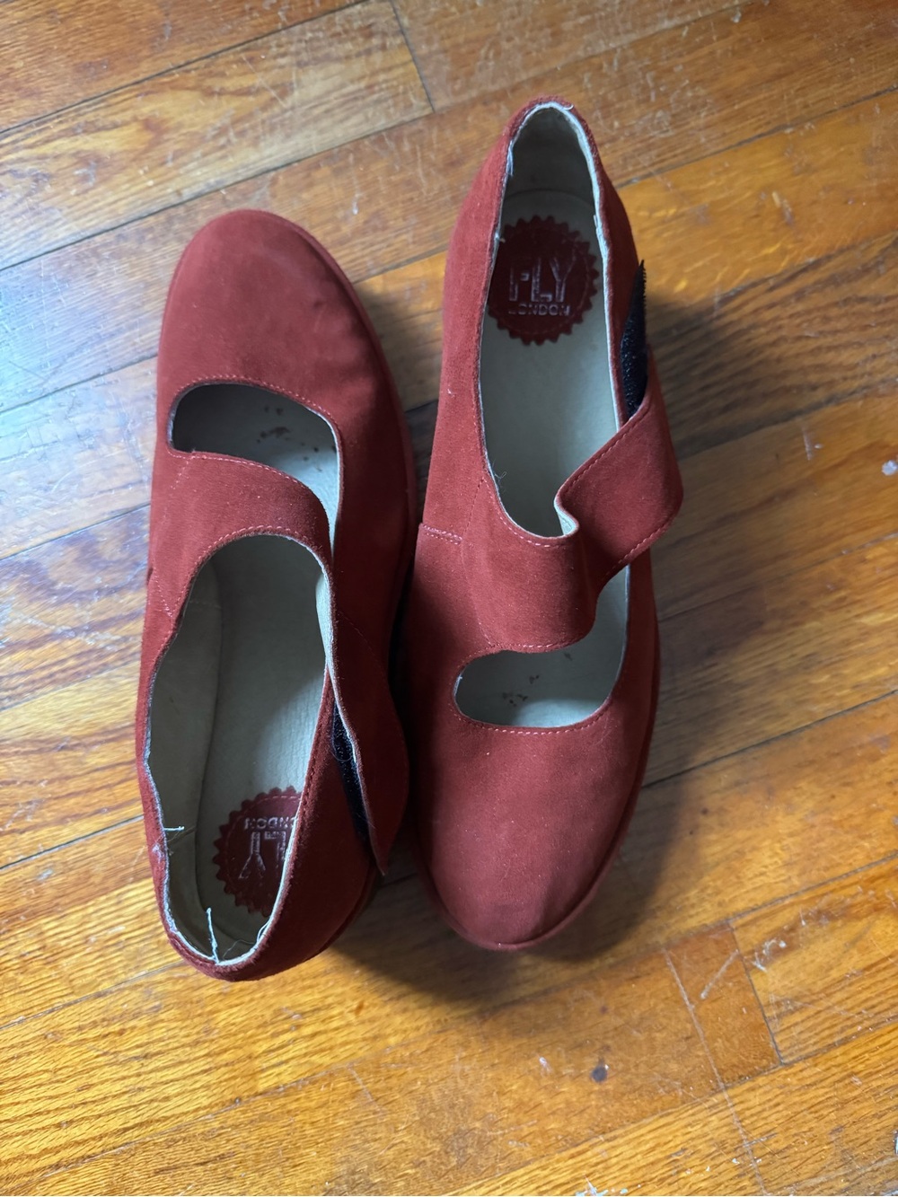 Fly London Red Suede Wedge Mary Jane Shoes - Picture 6 of 9